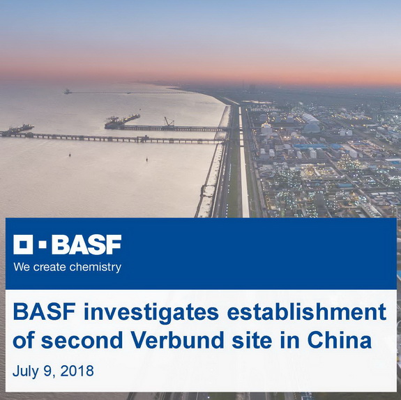 BASF investigates establishment of second Verbund site in China, Investment is estimated to reach up to US$10 billion,by chemwinfo
